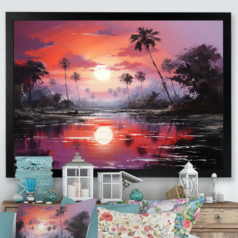 Lavande lagon au coucher du soleil sur toile, Cadre photo noir, H 30 po x l 40 po x P 1,5 po