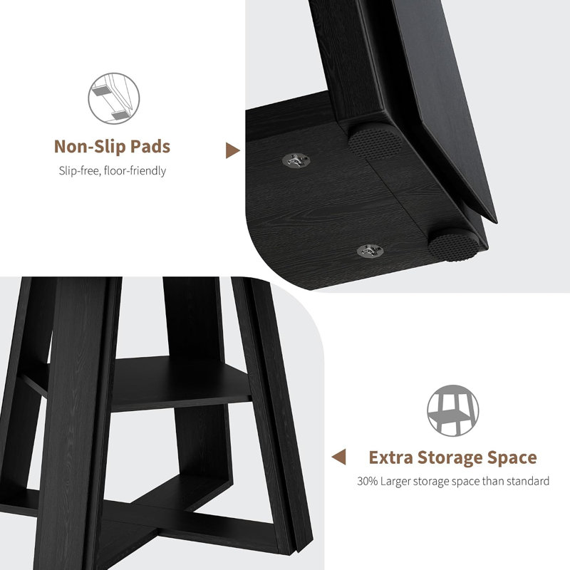 Ensemble de table de salle à manger extensible ronde ovale avec chaises rembourrées, Noir + gris, 2