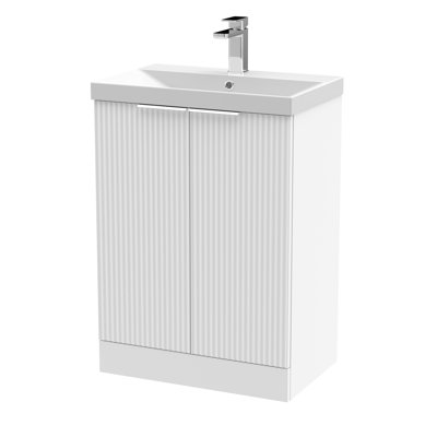 Fluted 610mm Single Bathroom Vanity with Drop In Vitreous China Basin