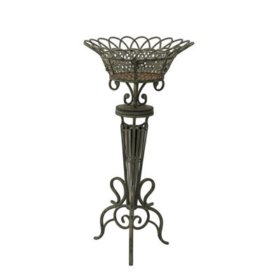 37.25" Tall Ornate Metal Basket Plant Stand