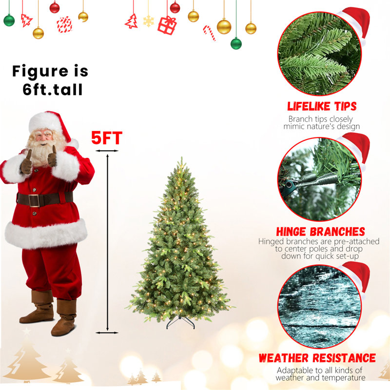 Arbre de Noël illuminé 4 pi avec 200 lumières blanc chaud UL - Arbre vert classique avec 636 pointes PE + PVC, H 4 pi