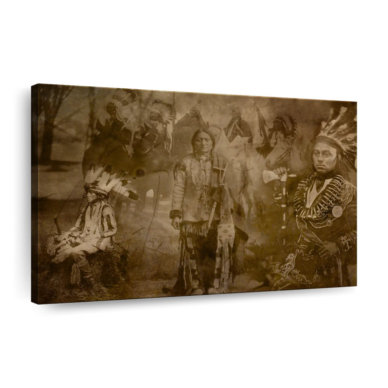 Indiens sépia - reproduction sur toile tendue, H 26 po x l 39 po x P 1,25 po
