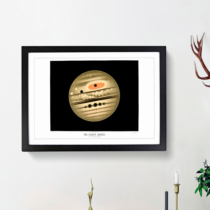 Planet Jupiter by E. L. Trouvelot - Picture Frame Painting Print, 36cm H x 48cm W x 2cm D, Black Framed