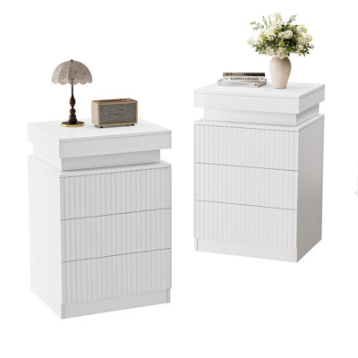 Ensemble de table de chevet moderne à 3 tiroirs de 2, table de chevet haute de 26,9 po avec lumière DEL, ports USB et prises de courant pour la chambre à coucher, appartement, dortoir
