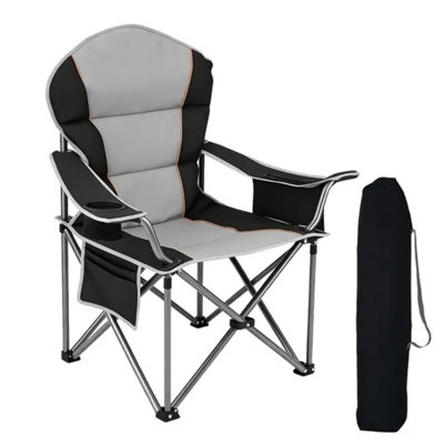 Chaise de camping pliante surdimensionnée, chaise rembourrée robuste avec rangement pour porte-gobelet et sac isotherme, structure en acier de 5000 lb, portable pour l'extérieur