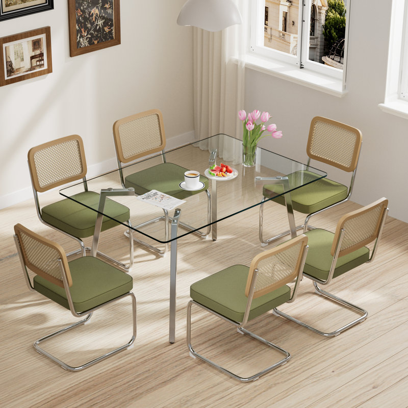 Ensemble de salle à manger rectangulaire, Vert / Argent, 7