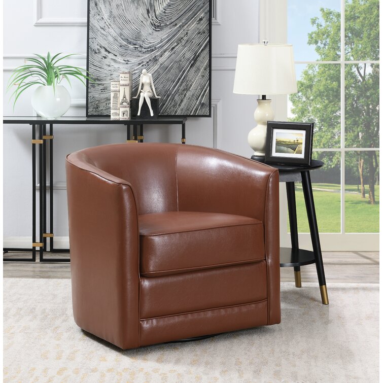 Euben Faux Leather Swivel Barrel Chair