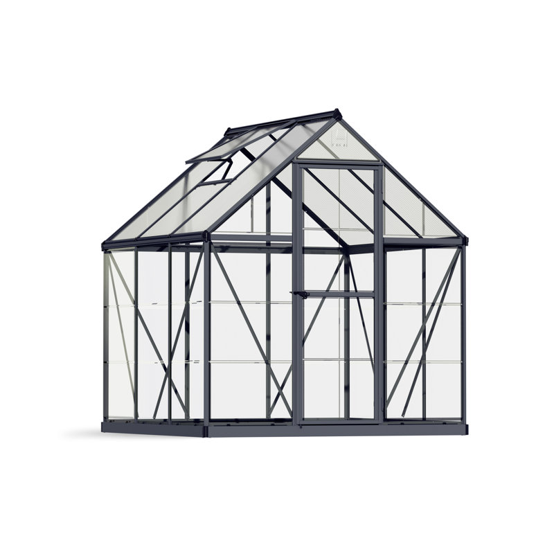 Palram - Canopia Hybrid 6' W X 6' D Greenhouse Walk-In Hobby Polycarbonate Aluminum Frame Greenhouse Kit With Roof Vent - Grey