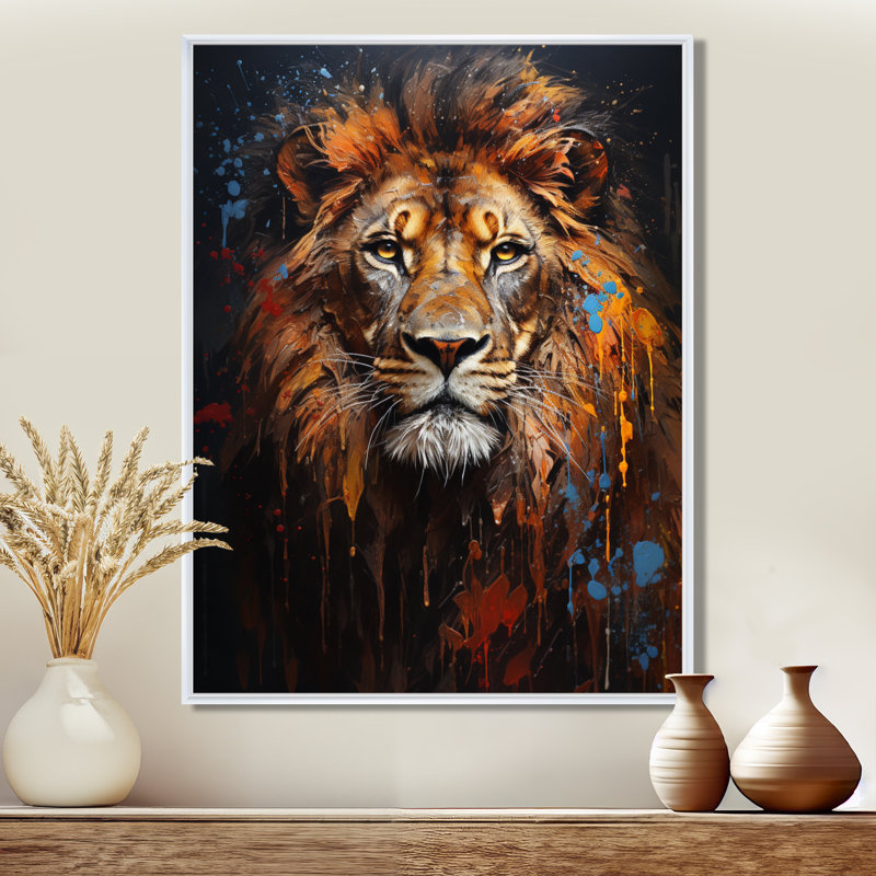 Lion Portrait with I - Print, 20" H x 12" W x 1" D, White Floater Framed