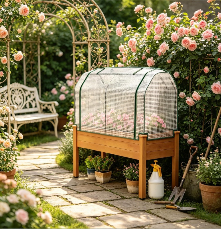 Lit de jardin surélevé en bois de sapin et acier avec housse PE Outsunny, 47,75 po x 21,75 po x 46 po