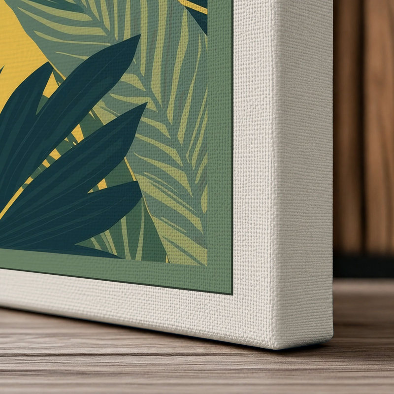 Tropical Palm Fronds Botanical 1 Piece Wrapped Canvas Wall Art, 18x12 - 45.7 x 30.5 cm, Cream Border