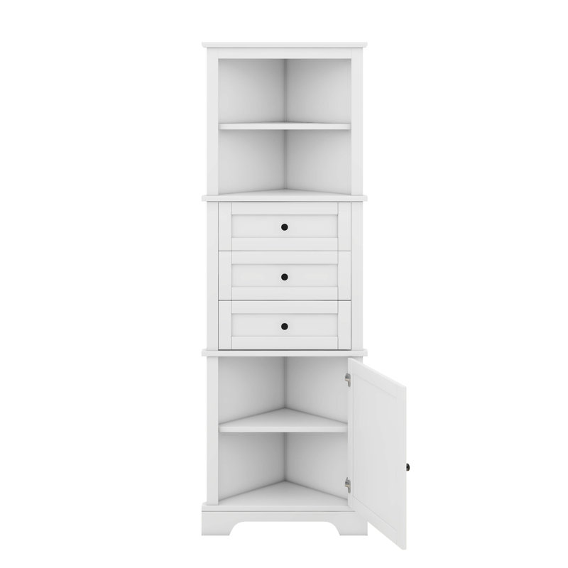Bathroom Storage Cabinet, Triangle Storage Cabinets With 3 Drawers & Adjustable Shelf, Tall Corner Cabinet, MDF Board