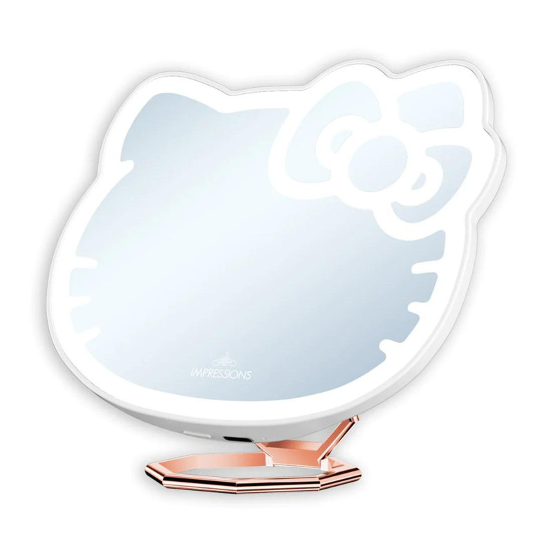 Nakyiah Hello Kitty Makeup Mirror with Stand, Adjustable Brightness Daylight LED Lighted Compact Mirror, White/Pink