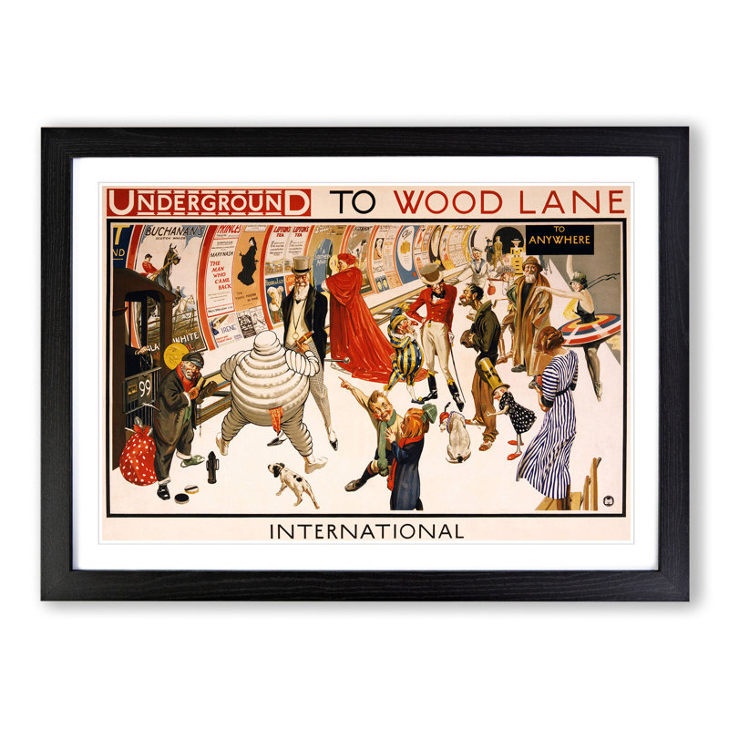 London Underground to Wood Lane - Picture Frame Graphic Art on MDF, 27cm H x 36cm W x 2cm D, Black Framed