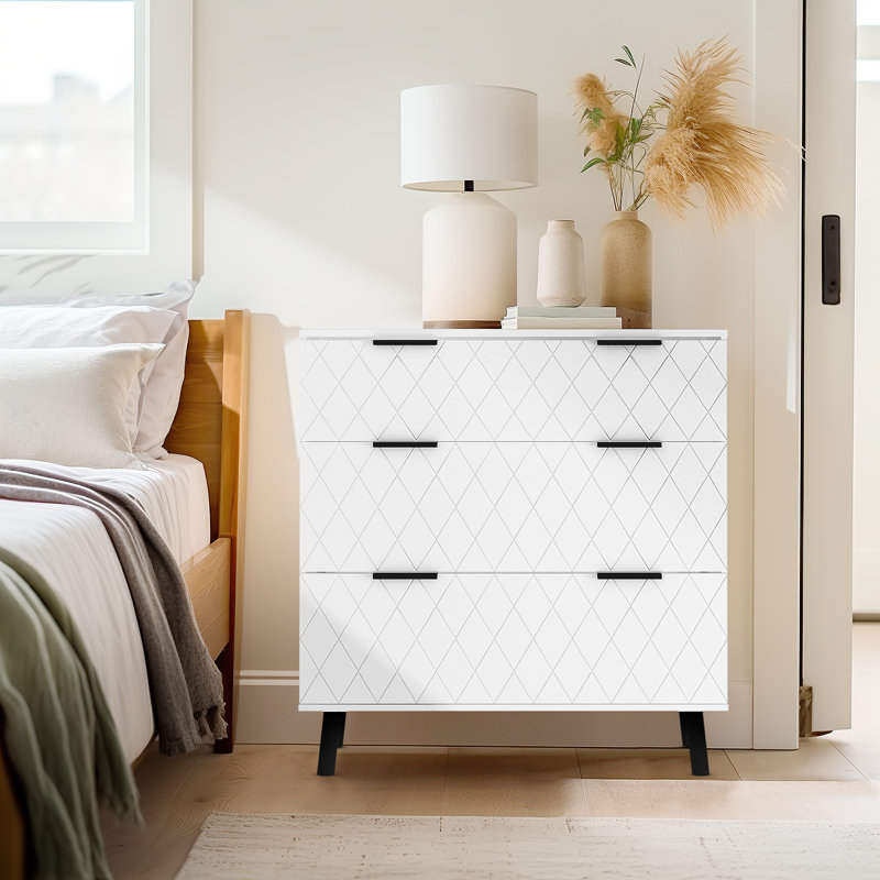 Sampha 3 - Drawer Manufactured Wood Nightstand, White