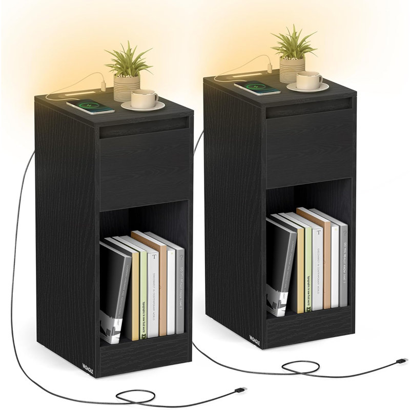 25cm W Particle Board Bedside Table, Black