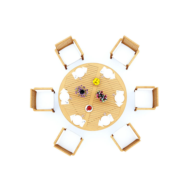 Lua Teak Wood Patio Dining Set with Round Table, 6