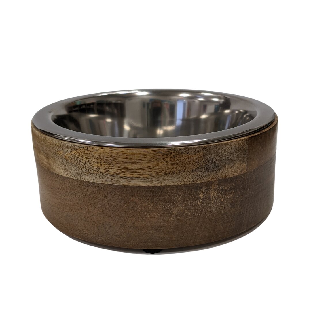 Adog Stainless Steel Dog Bowl with Cylindrical Mango Wood Holder