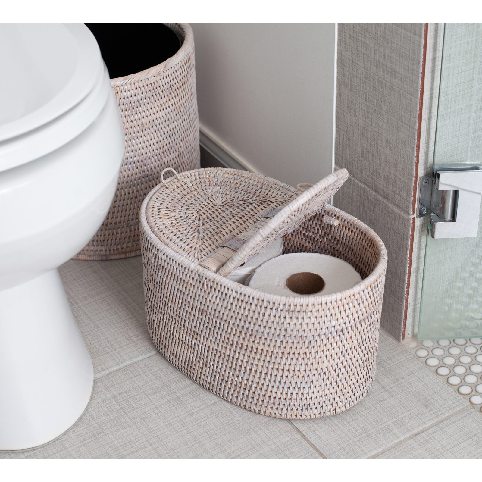 Bathroom Storage Container, White Wash