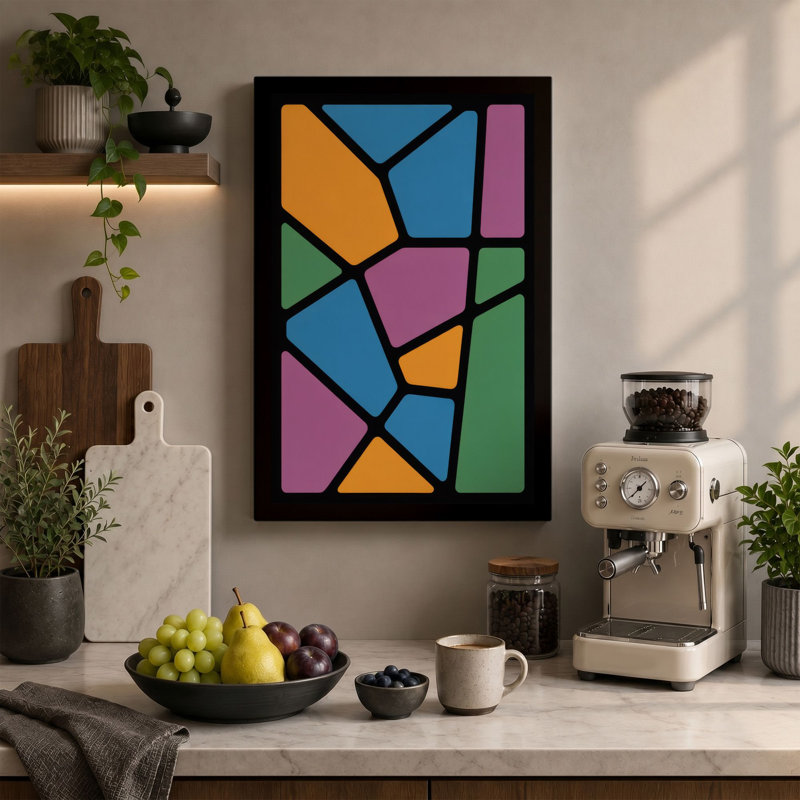 Stained Glass Rhythm Geometric - Wrapped Canvas, 36x24 - 91.4 x 61.0 cm, Taupe Border