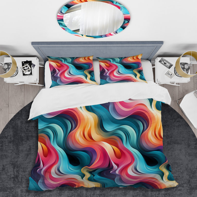 Literie en toile colorée Popart Groovy Gradient, Housse de couette pour grand lit et 2 taies décor