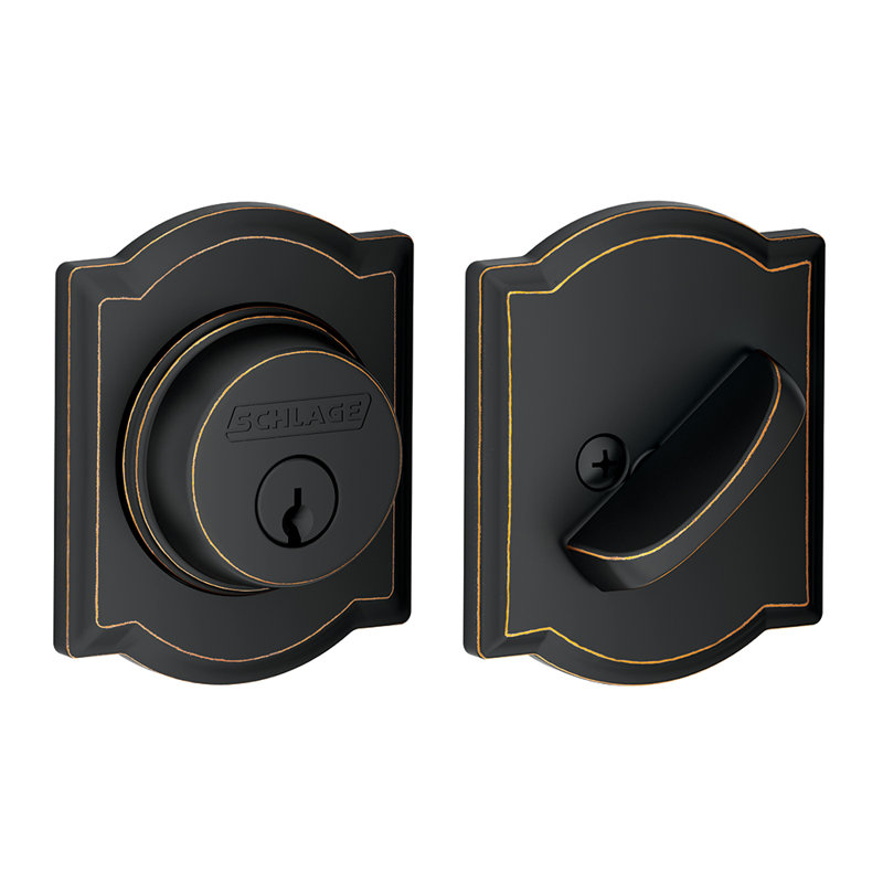 Single Cylinder Deadbolt with Camelot Trim, Aged Bronze