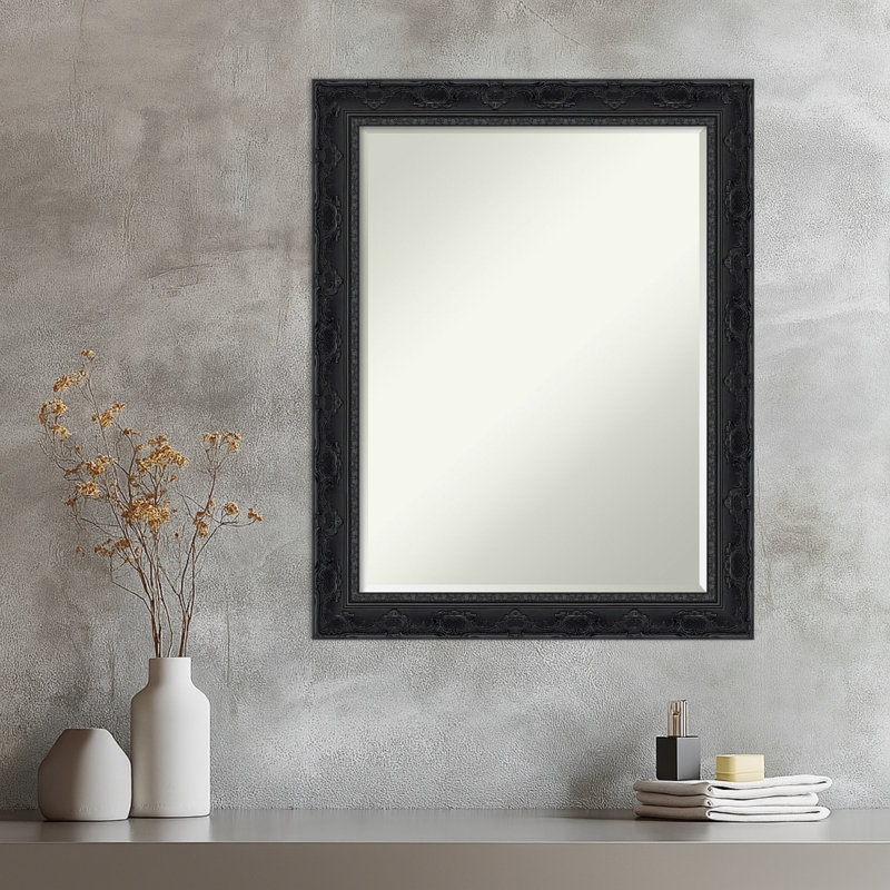 Miroir mural filigrane demi-biseau encadré, Lustre noir