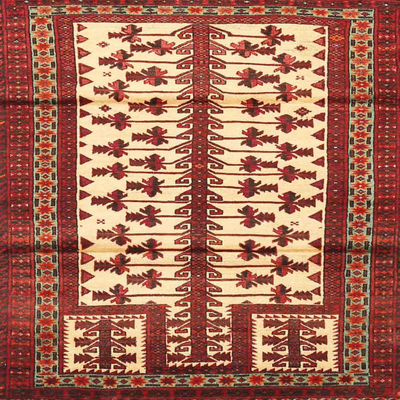 Tapis traditionnel rouge / beige Ulti, Carré 3 pi