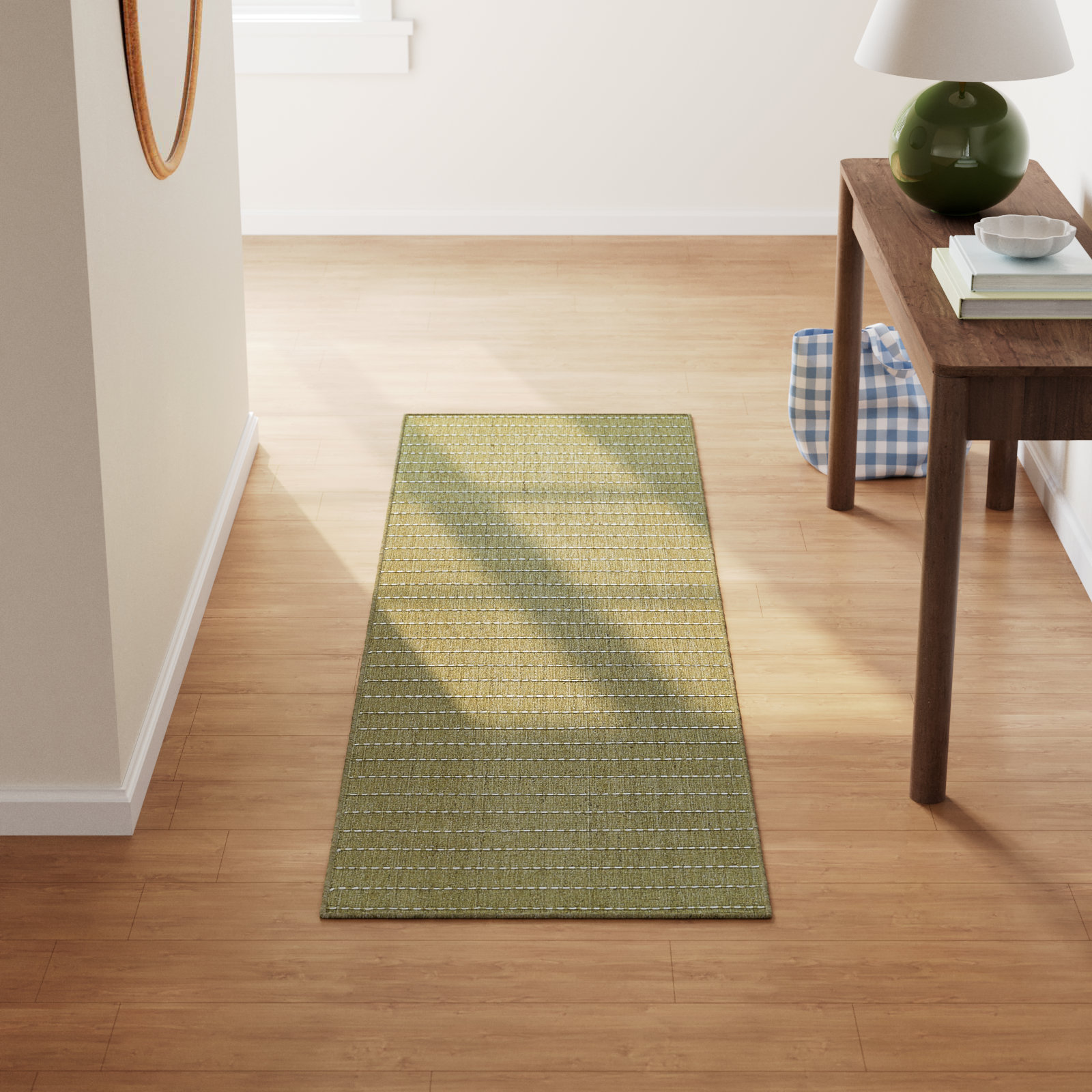 Amita Handmade Green Rug, Runner 2'3" x 8'
