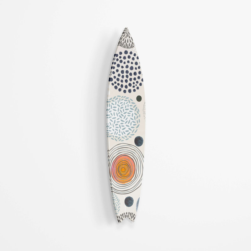 «USA Made Boho Circles», art mural de planche de surf - 70 po x 16 po, reproduction d'art acrylique sans cadre avec entretoises flottantes en aluminium, montage vertical ou horizontal, décor moderne