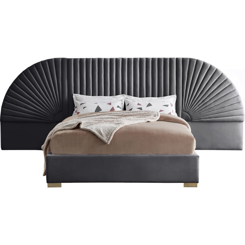 Lit plateforme tapissier avec rangement à profil bas, Grand, Velours gris
