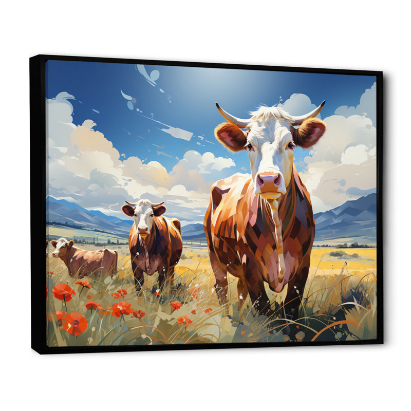 «Betancur Cattle Pastoral Grazers», impression géométrique sur toile, H 12 po x l 20 po x P 1 po, Cadre flottant noir