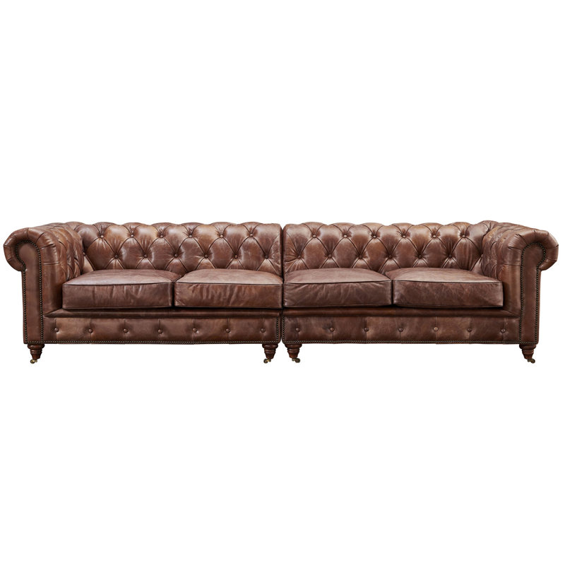 Upholstered 118'' Sofa, Brown Genuine Leather