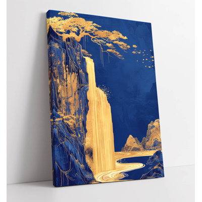 Klein Blue chinese waterfall of gold Canvas Wall Art Print Picture