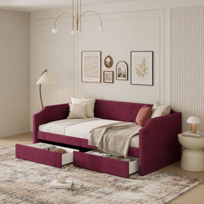 Velvet Upholstered Daybed with 2 Drawers