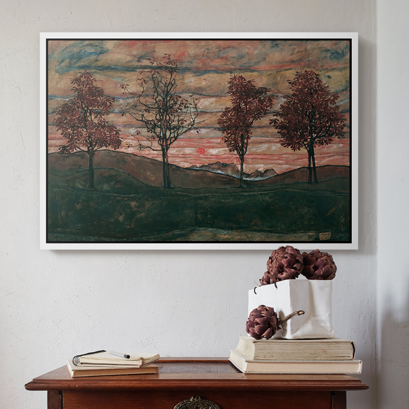 Quatre arbres (Vier Bäume), 1917 - Egon Schiele, toile tendue avec châssis, 16 x 24, Blanc