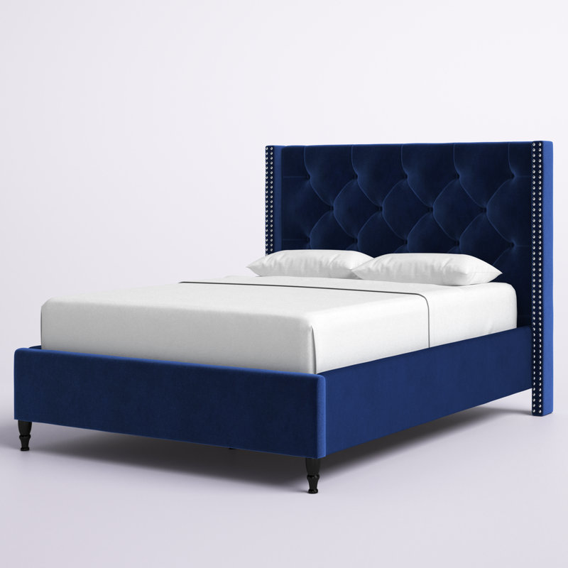 Cecilia Upholstered Wingback Bed, Queen, Dark Navy