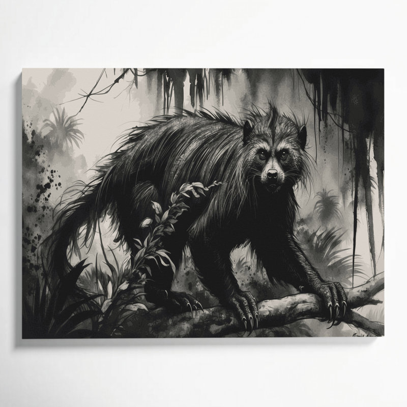 Faune Binturong, art mural sur toile grise, H 8 po x l 10 po