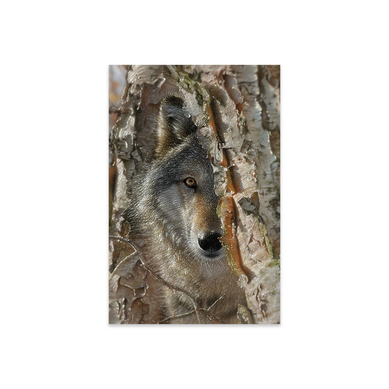 «Close Encounter Wolf» vertical sur plastique / acrylique par Collin Bogle, peinture
