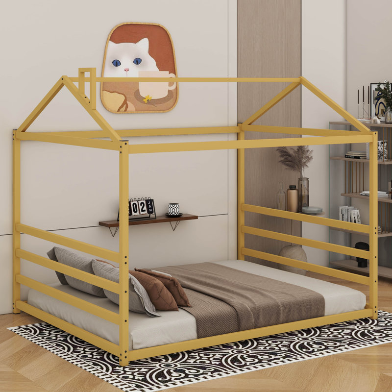 Lit plateforme en métal, Or, Grand lit