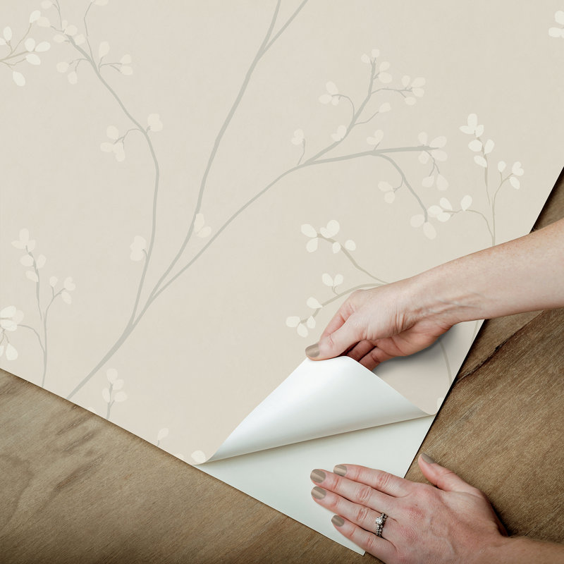 Papier peint à rayures Blossom, Crème