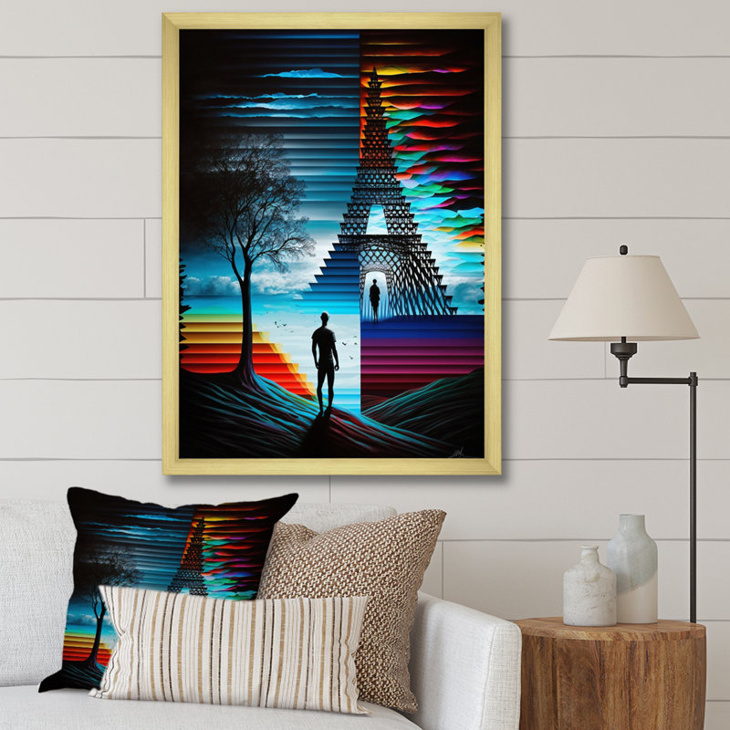 «Paris Eiffel Tower Contemporary Rainbow», reproduction sur toile, Cadre doré à une seule photo, H 32 po x l 16 po x P 1 po