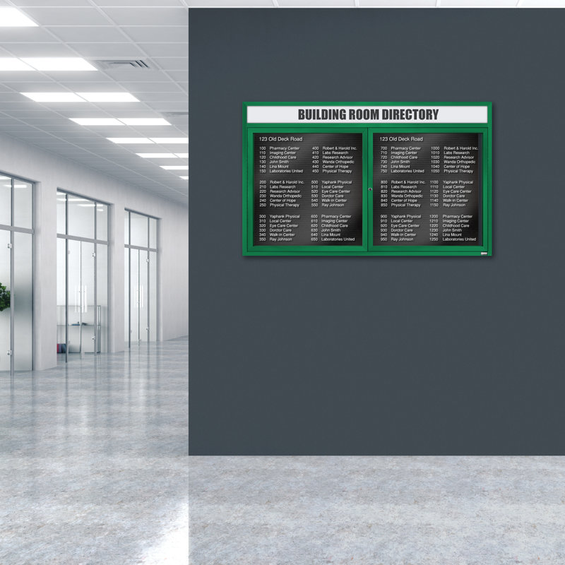 Carte à fixation murale délimitée directory cabinet, Vert thermolaqué, Deux, H 36 po x l 60 po