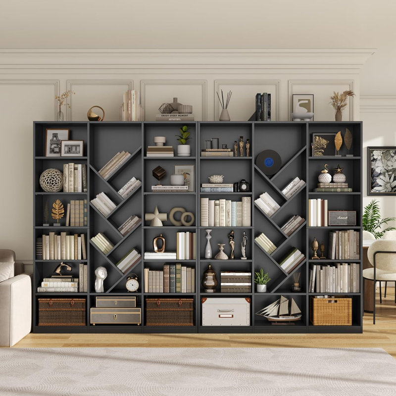 70.9"h X 55.1"w Wood 6 Tier Large Bookshelf With Storage, Modern Tall Floor Standing Book Shelf For Living Room、bedroom And Office