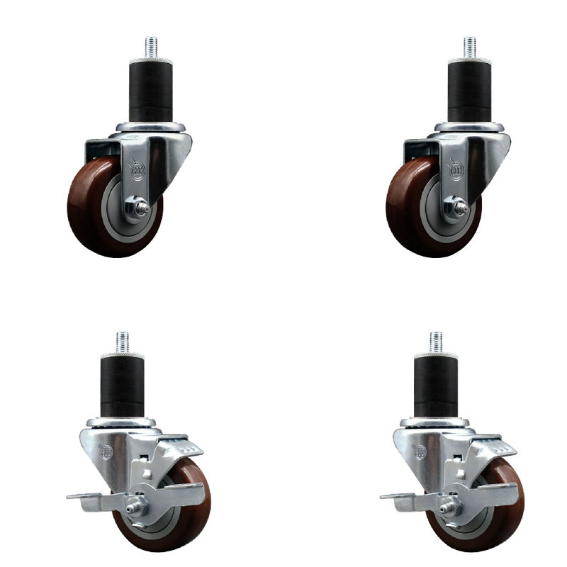 Ensemble de roulettes extensibles pivotantes en polyuréthane 3 pouces 3 pouces et 4 pouces SCC, Marron