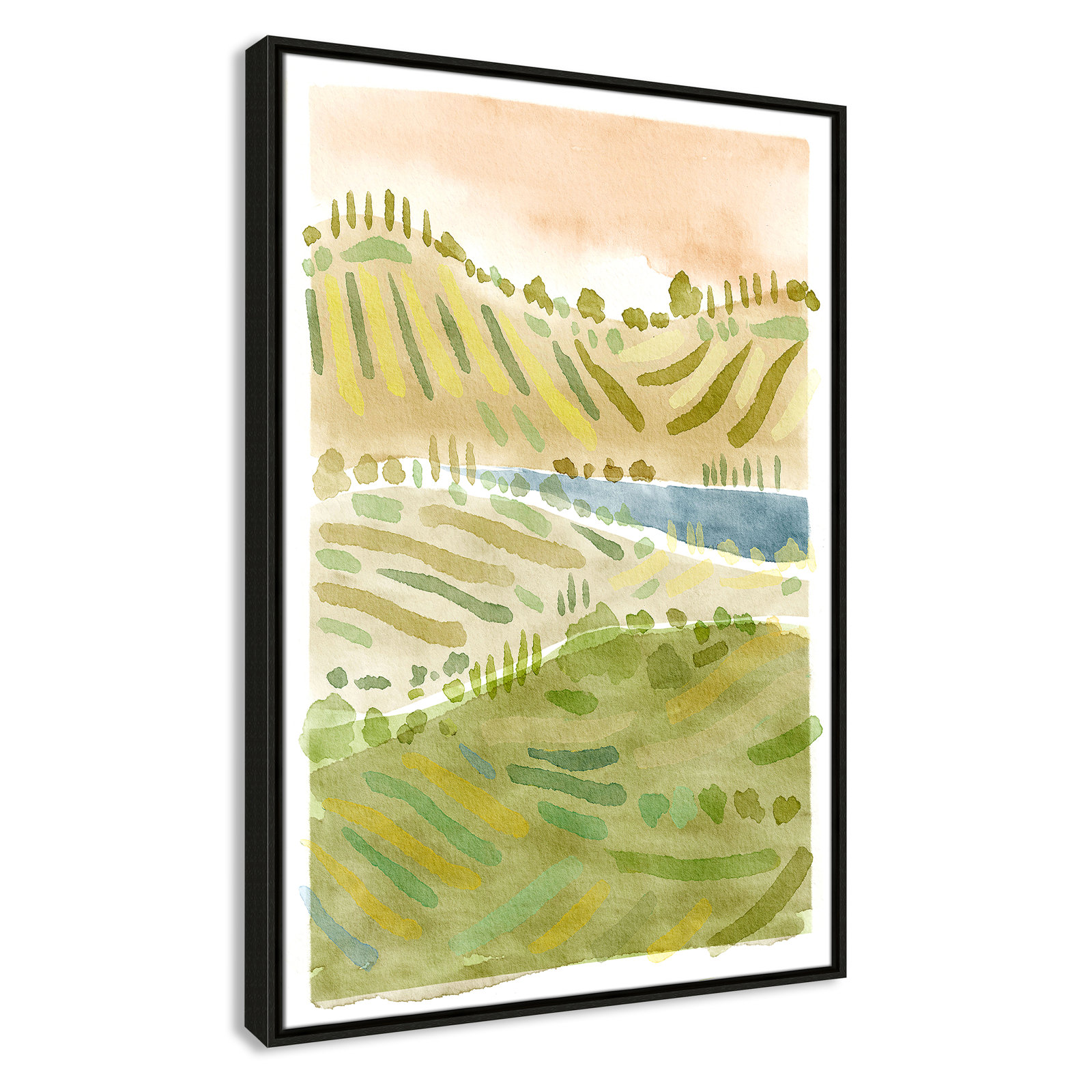Tuscan Countryside Print, Espresso Floater Framed Canvas, No Mat, 37.5" H x 25.5" W x 2" D
