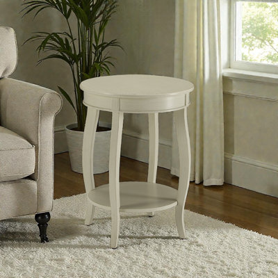 Antique White Accent Table With Bottom Shelf, Classic Side Table With Open Storage