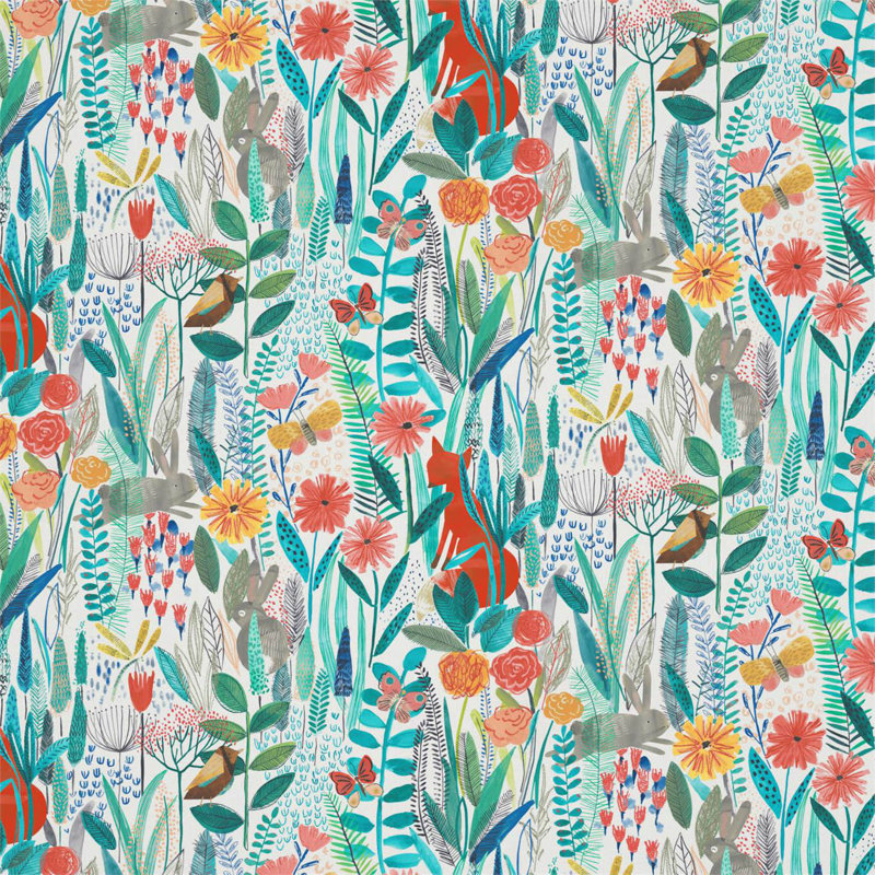 Hide And Seek Fabric, Poppy/Marine/Ochre