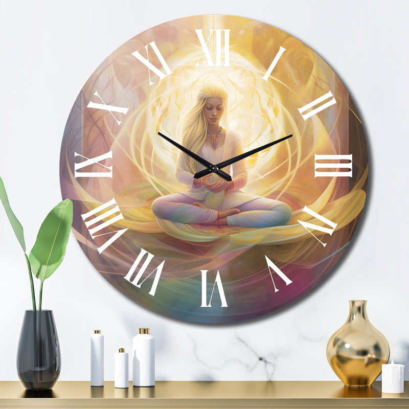 Femme déesse du lotus - Méditation dorée II - horloge murale, Grand
