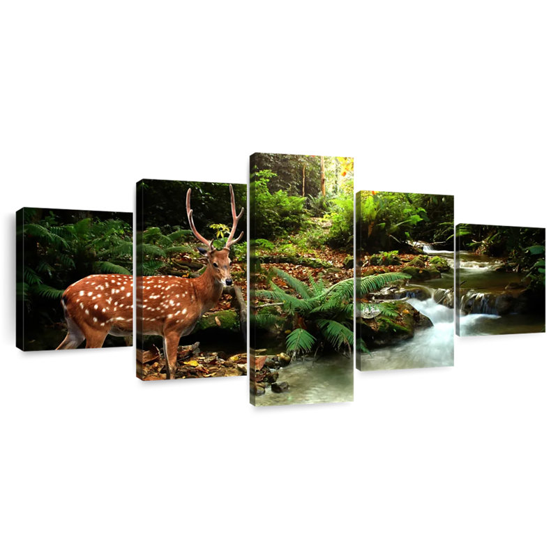 Deer In Lush Forest, 30" H x 68" W